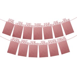 1st Birthday Baby Photo Banner, Happy Birthday Banner, Pink First Birthday Decorations for Girls, Newborn to 12 Months First Birthday Pictures Banner Bunting Garland (Rose Gold)