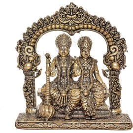BEXCO Brass Lakshmi Narayan Vishnu Sitting Statue. Standing at 5" Tall and Weighing 0.440 kg. Laxmi Narayan Statue for Daily Hindu Religious Pooja Home Temple mandir