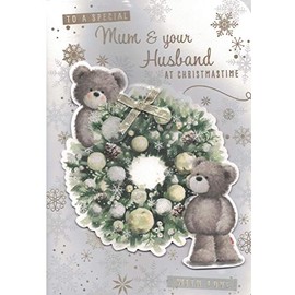 MUM & YOUR HUSBAND CHRISTMAS CARD****CUTE 3D TEDDIES DESIGN***LARGE 10 X 7 INCHES***