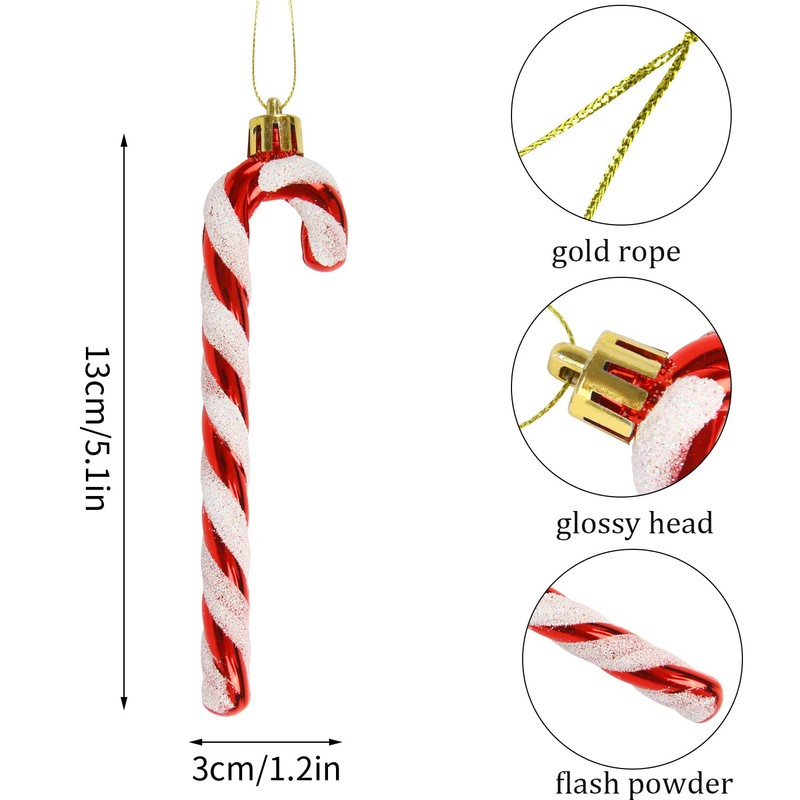 DERAYEE 6 PCS Christmas Glitter Candy Cane Plastic Candy Cane