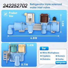 242252702 Refrigerator triple solenoid water inlet valve Compatible with Frigidaire Electrolux Kenmore Crosley and White-Westinghouse Refrigerator, Replaces AP5671757 PS7784018 EAP7784018 PD00000153