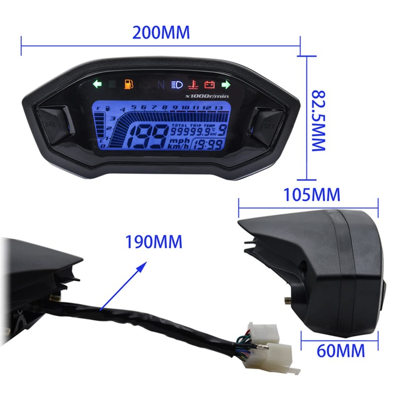 Geloo Motorcycle Speedometer Tachometer, 13000 RPM Universal Motorcycle Gauge LED