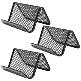 BokWin 6 Pack Business Card Holder Desk Sturdy Metal Mesh Desk Organizer Office Name Card Display Stand, Black