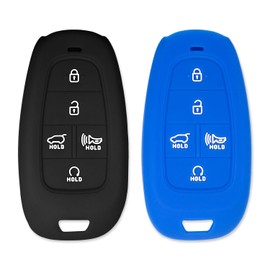 StandardAutoPart Silicone Key Fob Cover for Hyundai Tucson Santa Fe Palisade Sonata IONIQ 5 Santa Cruz Nexo (2021-2024) – Soft Rubber Protective Case (Black & Blue - 2 Pack)
