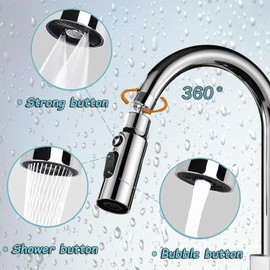 Accesorio para grifo giratorio, giratorio 360° con 3 modos, aireador de grifo multifuncional, extensor de grifo con 2 funciones de pulverización, ahorrador de agua para grifo, accesorio para ducha de