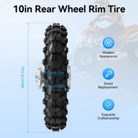 HinLIaDa 2.5-10" Rear Wheel Tire Assembly, Rear Wheel Tire and Rim Inner Tube with 1.4 x 10 Rim and Drum Brake With 12mm Bearing For 50cc 70cc 90cc 110cc Dirt Pit Bike CRF50 DRZ70 PW50