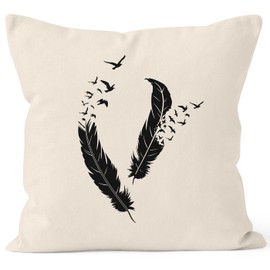 Autiga Cushion Cover Feather Birds Cushion Cover Decorative Cushion 40 x 40 cm Cotton Natural Jumper