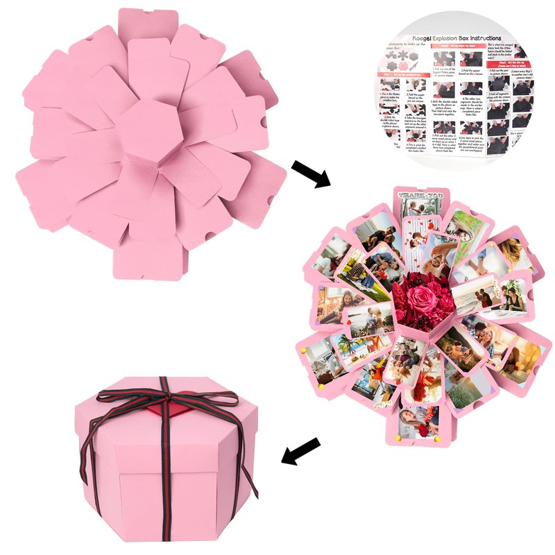 Koogel Explosion Gift Box, Surprise Picture Love Box Pink Exploding