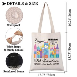 PLITI Bonjour Hello Aloha Hola Guten Tag Hej Tote Bag Amusement Park Gift Magic Kingdom Handbag Recreation Facility Gift (Bonjour Hello Aloha TGU)