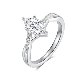 JEYHLOPX Moissanite Engagement Ring For Women 1ct Marquise Cut Ring 18K White Gold Plated S925 Sterling Silver Split Shank Wedding Ring For Her(S7)
