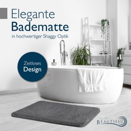 Beautissu Bath Mat Non-Slip BeauMare WR Bathroom Rug Bathroom Rug Fluffy Floor Mat or Bath Mat for Shower, Bath and Toilet Suitable for Underfloor Heating, 80 x 50 cm