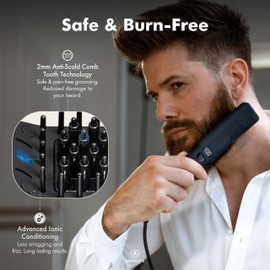 Aberlite Pro (Upgraded) - Professional Beard & Hair Straightener - Pain-Free Anti-Scald Comb Tooth - Advanced Ionic Conditioning - Beard Straightener Heated Brush Comb- for All Beard Types