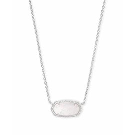 Kendra Scott Elisa Pendant Necklace for Women, Fashion Jewelry, Rhodium-Plated Brass, White Opal