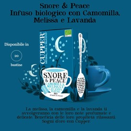 CUPPER Snore & Peace Infuso Camomilla, Melissa e Lavanda, Tisana Profumata e Delicata, Ingredienti da Agricoltura Biologica, Filtri 100% Biodegradabili, Confezione da 20 Bustine