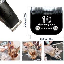 10# Pet Grooming Replacement Blades, Detachable Blade Compatible with Andis/Wahl/Oster Dog Clippers, 10 Blades 1.5mm, Ceramic and Stainless Steel, Black, 1 Pack