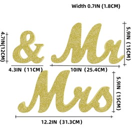 VIOPVERY Mr and Mrs Sign & Just Married Banner,Mr & Mrs Signs for Wedding Table,Large Wooden Letters for Sweetheart Table,Photo Props Wedding decorations for Anniversary,Gold