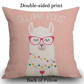 Smooffly Inspirational and motivational Cushion Cover with alpaca,Cute llama Gllama-rous Farmhouse Pattern Cotton Linen Decorative Throw Pillow Covers Pillow Cases for Sofa 18x18 inches