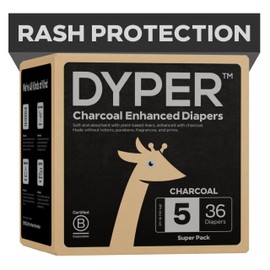 DYPER - Charcoal Enhanced Day & Overnight Disposable Baby Diapers - Made with Plant-Based* & Skin-Friendly Ingredients, Hypoallergenic for Sensitive Skin - Size 5, (36 Count)