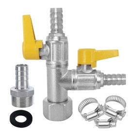 BesNPT Nickel Plated Brass 3 Way Shut Off Gas Valve 3/8" Hose Barb Fitting T Shaped Ball Valve,Split Design 2 Switch Valve for Fuel Air