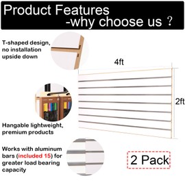 Wood Slatwall Panel with Aluminum Reinforcement Strip, Heavy Duty White Garage Slatted Wall Storage Systems 4’x4’ MDF Slat Wall Paneling Slat Board Garage Slatted Panels