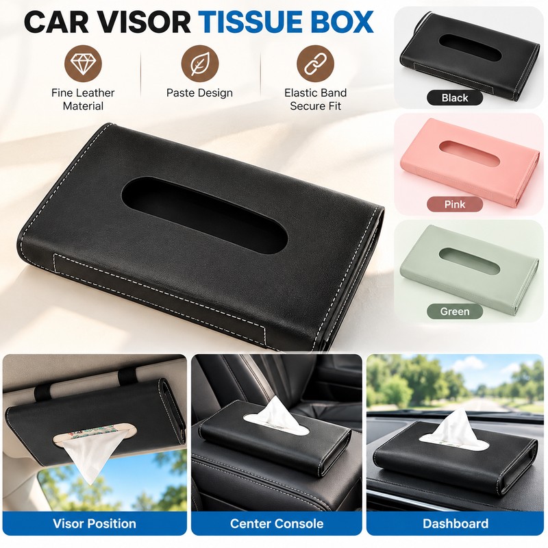 Car Tissue Holder for Sun Visor Storage – Artificial Leather