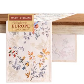 Maison d' Hermine Equinoxe - Camino de mesa 100% algodón, color beige, de una sola capa, 14.5 x 108 pulgadas. Perfecto para Acción de Gracias y Navidad