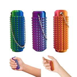 Fidget Keyring, 3 PCS Blue, Pink and Purple Spiky Grippie Stim Keychain, Portable Raised Keychain Spiky Keyring Sensory Toys for Stress Reduction and Focus, Novelty Gifts for Friends