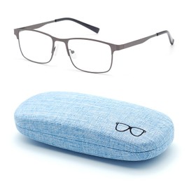 Autojouls 1-Pack Nearsighted Glasses for Distance With Hard Case Spring Hinge Blue Light Glasses Not Reading Glasses, Gunmetal - 1.5 x