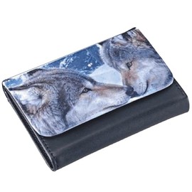 Black Wolf Motif, 100x135 mm Wallet Transparent Window Magnetic Closure PU Leather Purse Wallet for Men and Women Children's Hardwearing Cover Print Purse/Wallet, an Animal Combi Wallet Women's Purse