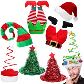 8 Gorros Navideños Unisex Sombreros Divertidos de Navidad Sombreros de Pantalones de Papá Noel y Elfo Sombreros de Oropel de árbol de Navidad Accesorios para Mujer Hombre Disfraz de Navidad