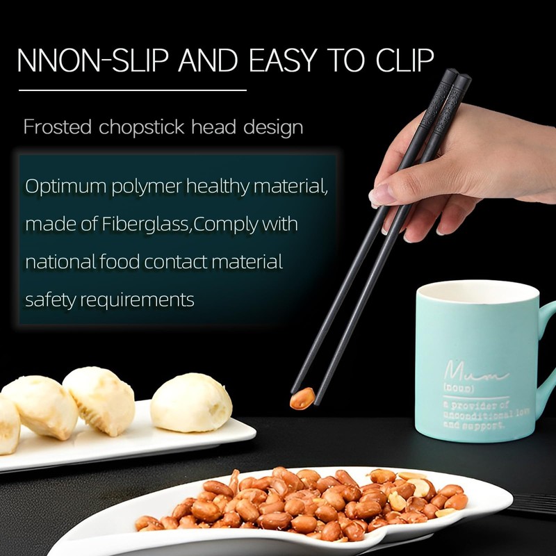 Sbirdbao 5 Pairs Reusable Fiberglass Chopsticks Dishwasher Safe, Japanese Style