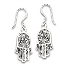 Hand of God Hamsa Rope .925 Sterling Silver Oxidized Filigree Festival Fashion Earrings
