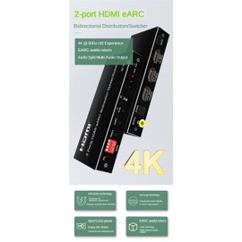 HDMI eARC Audio Extractor,2/4 Port Bi-direction HDMI eARC Audio Extractor 4K 60Hz HDMI Toslink SPDIF COAXIAL 5.1CH HDMI Audio Switch & Splitter Converter (2-port HDMI)