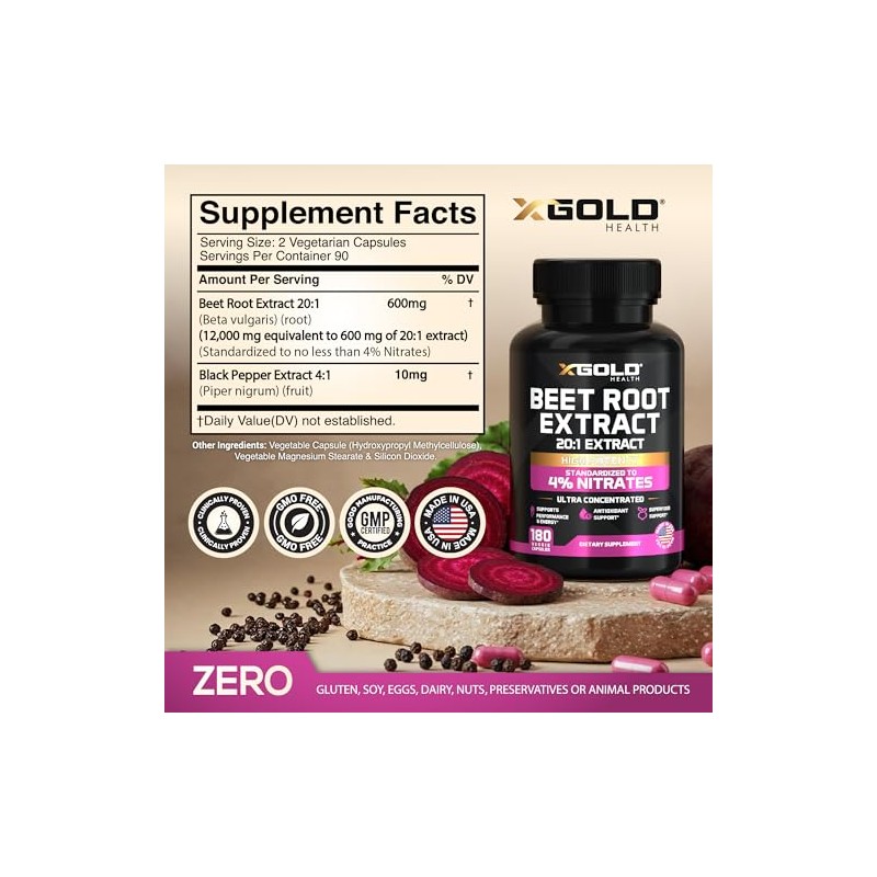 X Gold Health Cápsulas De Extracto De Raíz De Remolacha
