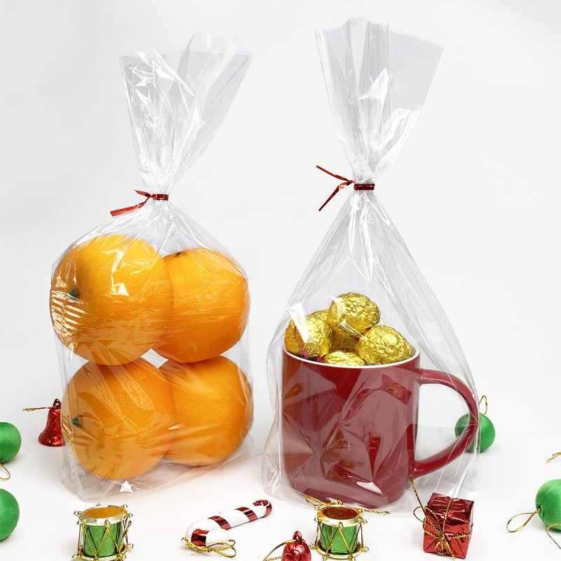 Morepack Flat Bottom Cellophane Bags,100 Pcs 7x3x12 Inches Clear Cello