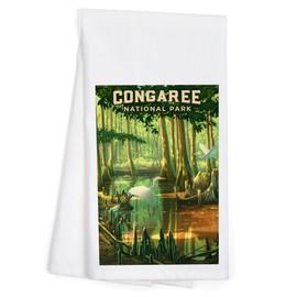 Lantern Press South Carolina, Oil Painting, Congaree National Park (100% Cotton Tea Towel, Decorative Hand Towel, for Kitchen and Home)