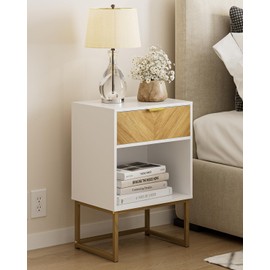 Masupu Extra Large Nightstand,Boho Night Stand Modern Farmhouse Wood Bedside Table with Storage Drawer,Side End Table for Bedroom,Living Room,Office White