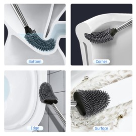 Sellemer Toilet Brush and Holder Set - Flexible Toilet Bowl Brush Head with Silicone Bristles, Compact Size for Storage and Organization, Ventilation Slots Base (2 Pack, Black)