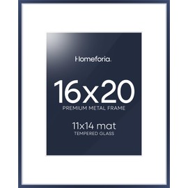 Homeforia Homeforia 16x20 Navy Blue Picture Frame, High End Metal 16x20 Poster Frames with Mat 11x14 inch Photo, 16 x 20 Navy Blue Frame Matted to 11 by 14 Print, 20x16 Frame, Tempered Glass, Wall Kit, Set of 1