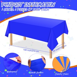 Unittype 12 Pcs Assorted Color Plastic Tablecloths Rainbow Disposable Table Cover 54 x 108 Inch Rectangle Table Cloths for Neon Wedding Party Decorations(Dark Blue, Orange)