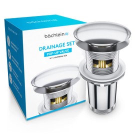 Bächlein Universal Drain Set with Overflow (Chrome) - Brass Drain Valve Drain Set - Installation with Instructions