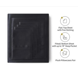 Lanest Housing Silk Satin Sheets, 6-Pieces King Size Satin Bed Sheet Set with Deep Pockets, Cooling and Soft Sheets King - Black