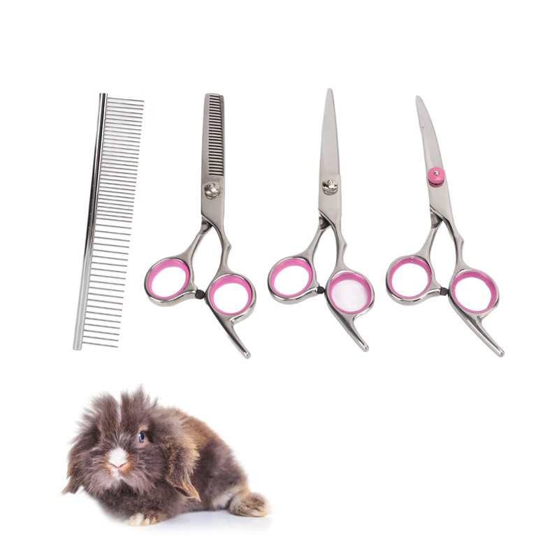 Pet Rabbit Grooming Scissors Stainless Steel Round Tip 4 in