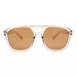 SA106 Retro Vintage Style Plastic Flat Top Double Bridge Racer Sunglasses - Peach - Brown
