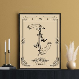 SERIMINO Witchy Framed Wall Art, Virgo Tarot Canvas Prints Paintings, Horoscope Dark Academia Home Decor Aesthetic, 16x24inch Gothic Wall Decor for Room