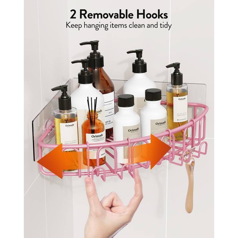 Orimade Corner Shower Caddy with 2 Hooks Wall Mounted Metal