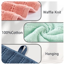 Waffle Weave Kitchen Towels, Bathroom Hand Towels Set of 4, 13"x30" - 100% Cotton | Light | Soft | Absorbent, Dish Towel with Hanging Loops, Spring Tea Towel for Daily Use & Guest Use, Aqua Teal