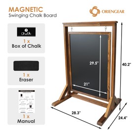 ORIENGEAR Double Sided Chalkboard Signs, Swinging Rustic A Frame Sign, Magnetic Chalk Board Sign Board, Freestanding Chalkboard Easel, Sandwich Board Signs Outdoor for Restaurant, Cafe, Wedding