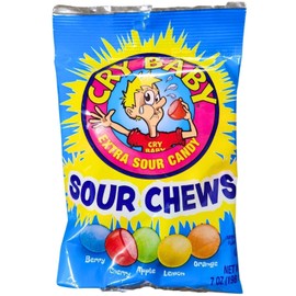 Cry Baby Extra Sour Candy Sour Chews 7oz (2 Pack) with 2 Stickers