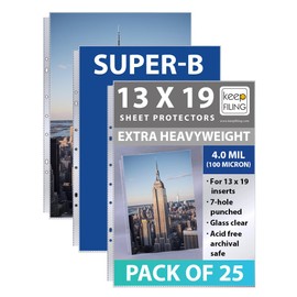 13 x 19 Sheet Protectors, Extra Heavyweight, Glass Clear, Acid Free & Archival Safe, Ship Flat 100%, Pack of 25 Sheets by Keepfiling